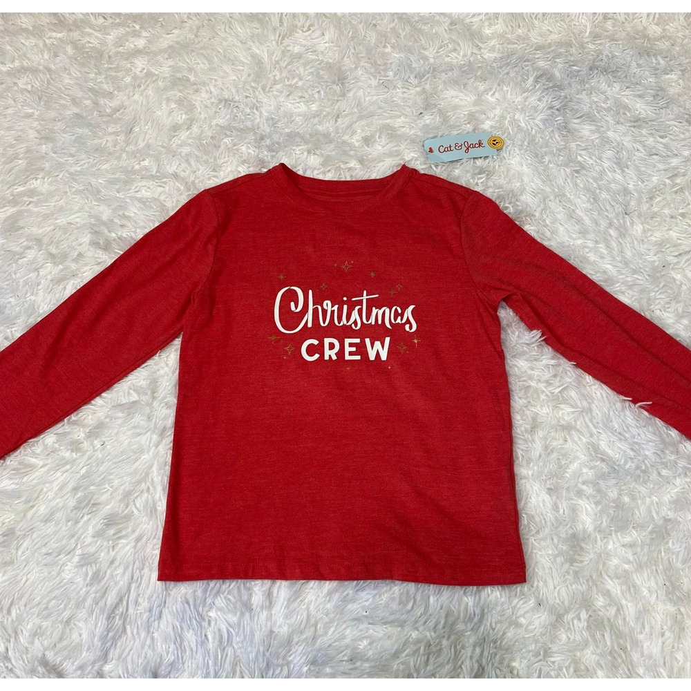Cat & Jack Long Sleeve Christmas Crew T-Shirt‎ for Kids Size Small NEW -Red